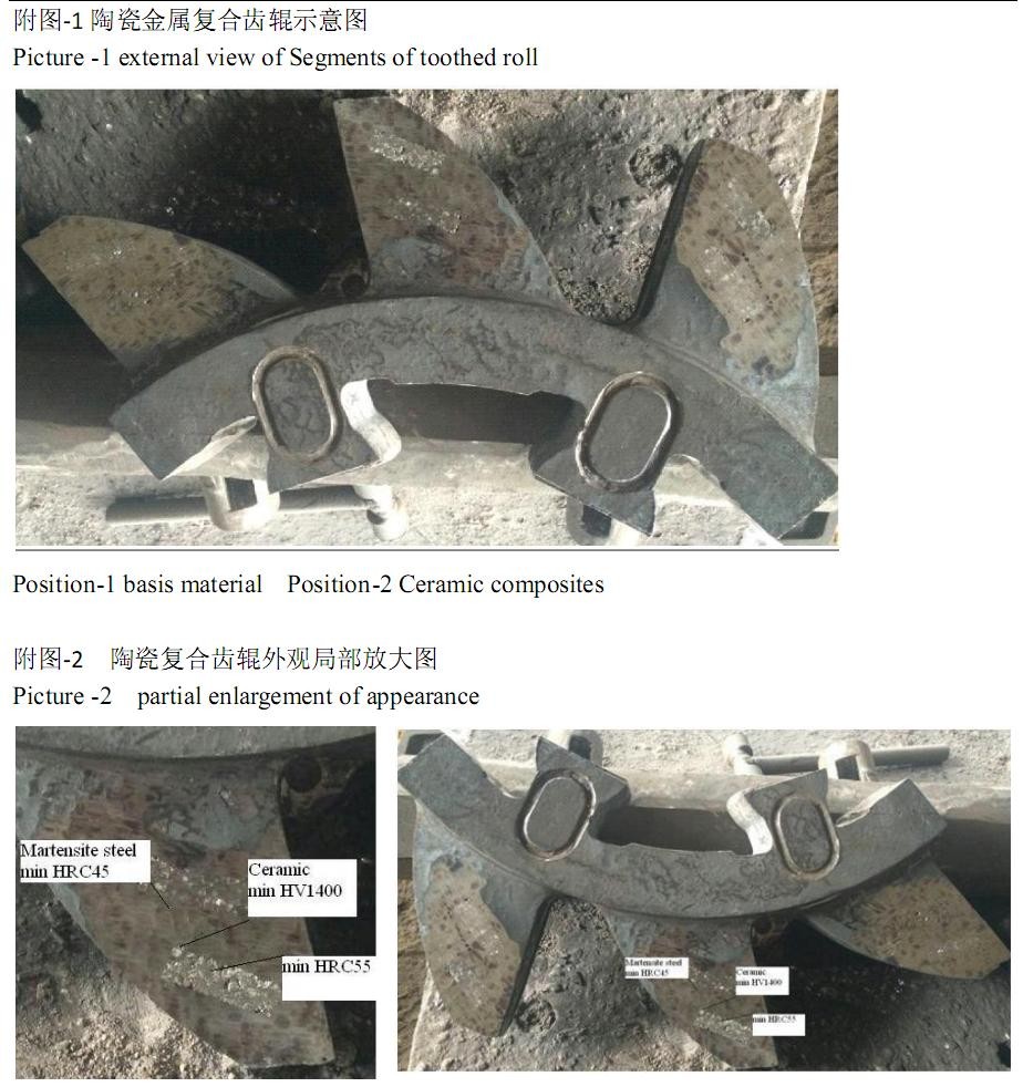 Metal ceramic composite tooth Segments of toothed roll crusher